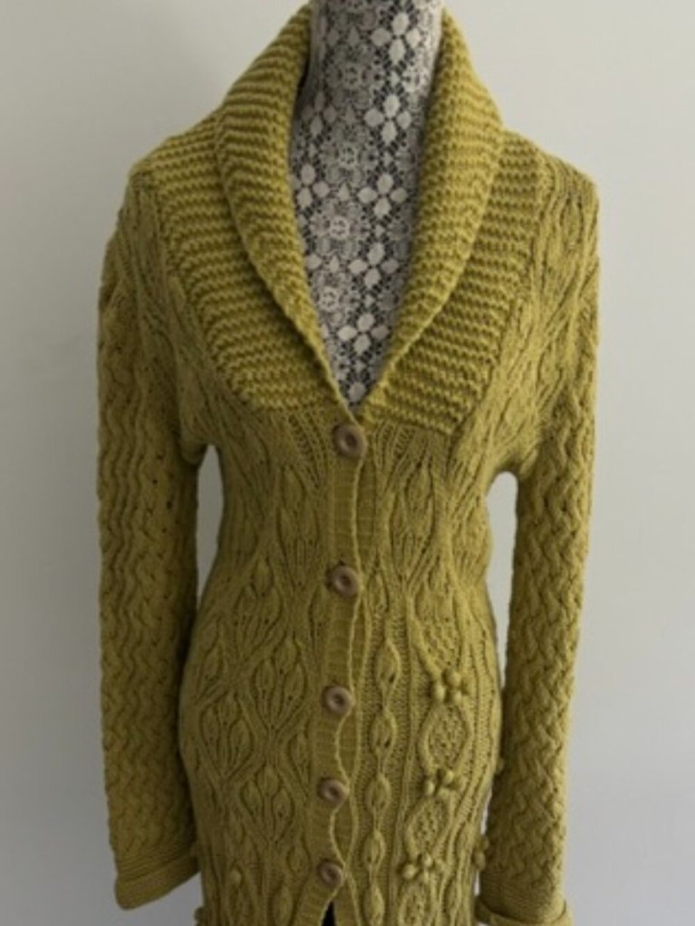 Chartreuse Shawl Collar Botton Down Maxi Sweater - Size Small